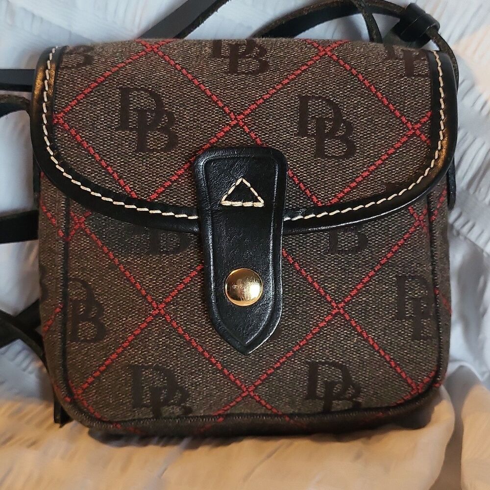 Vintage Y2K RARE Dooney & Bourke Canvas Grey, Red Black Leather Crossbody Mini